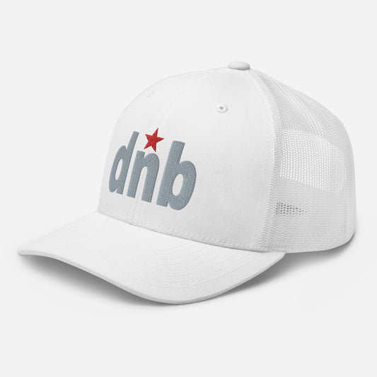 DNB Apparel White, Grey, & Red Trucker Cap – Bold Streetwear Classic